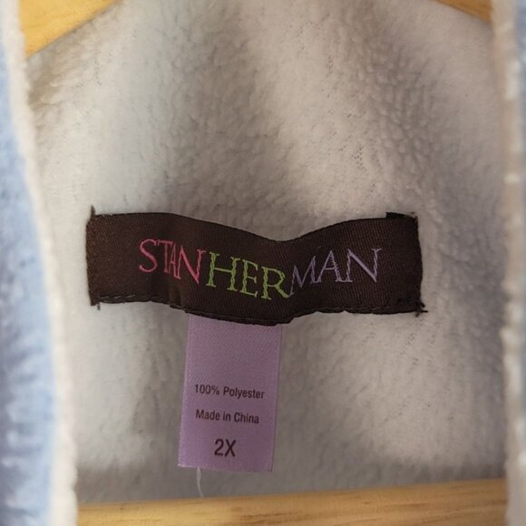 Stan Herman Fleece Long Robe Blue 2X Pockets Full Zip Long Sleeve Grannycore - Picture 7 of 7